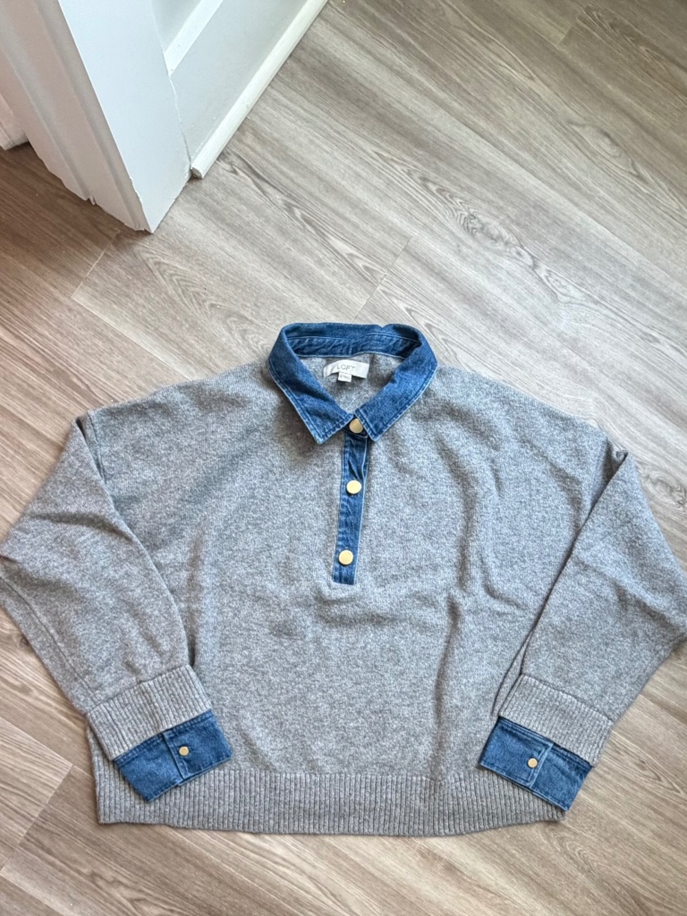 LOFT Denim Trim Henley Sweater XL